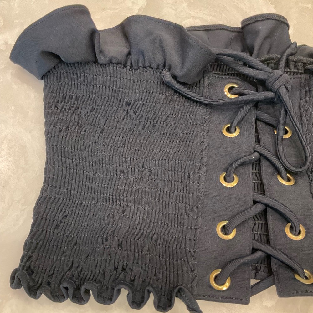 Peixoto Elsa Bikini Top/Tube Top in Black, Smocked Lace front with grommet, Sz S - Picture 4 of 10